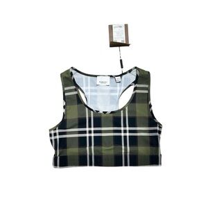 New Burberry Vintage Check Crop Top Green Size Small